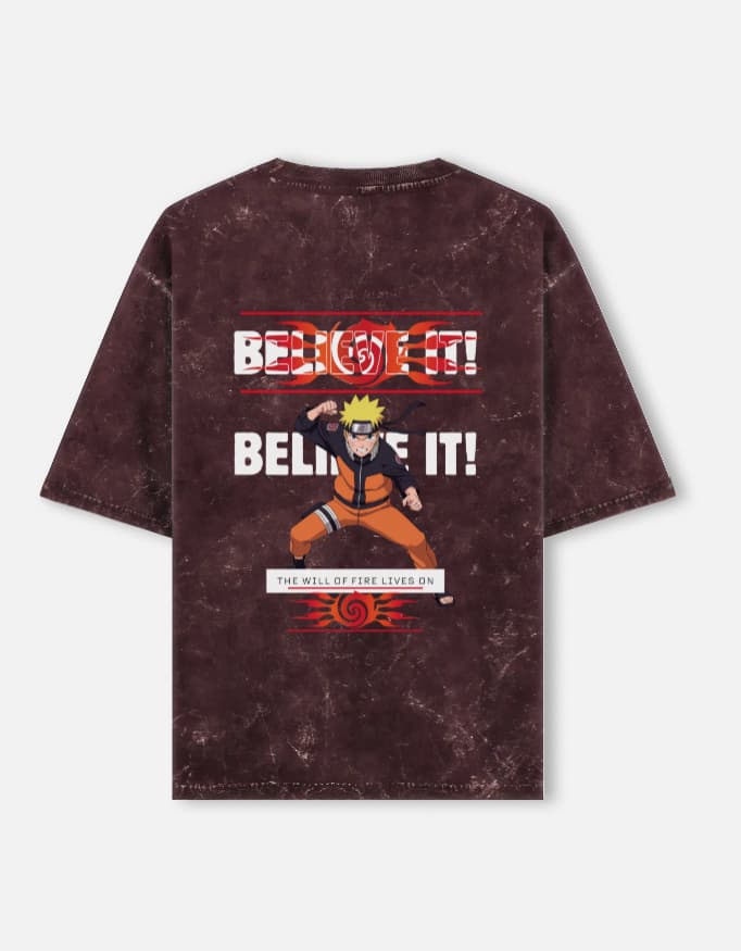 Acid Washed Oversized Tee Naruto Back Print