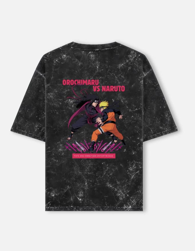 Acid Washed Oversized Tee Naruto Back Print