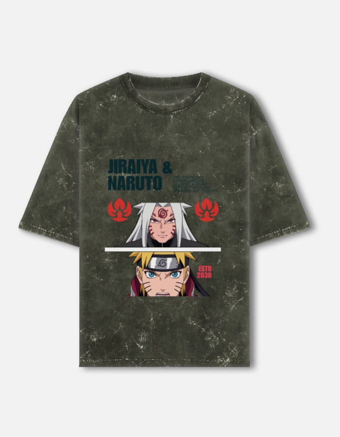 Acid Washed Oversized Tee Naruto And Giraya Front Print