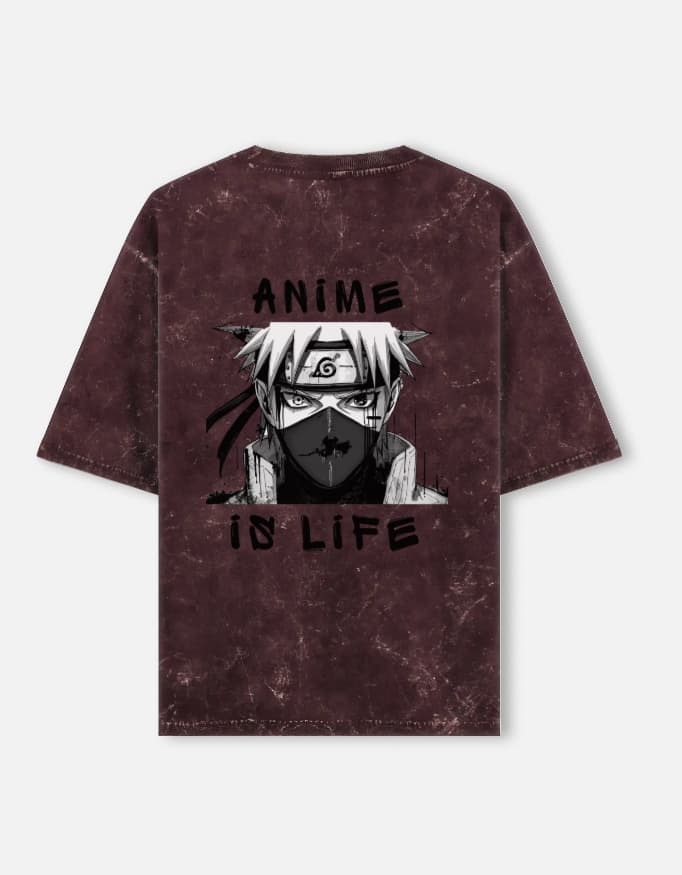 Acid Washed Oversized Tee Anime Back Print