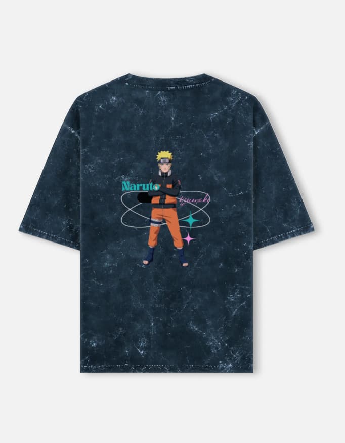 Acid Washed Oversized Tee Naruto Front Back Print