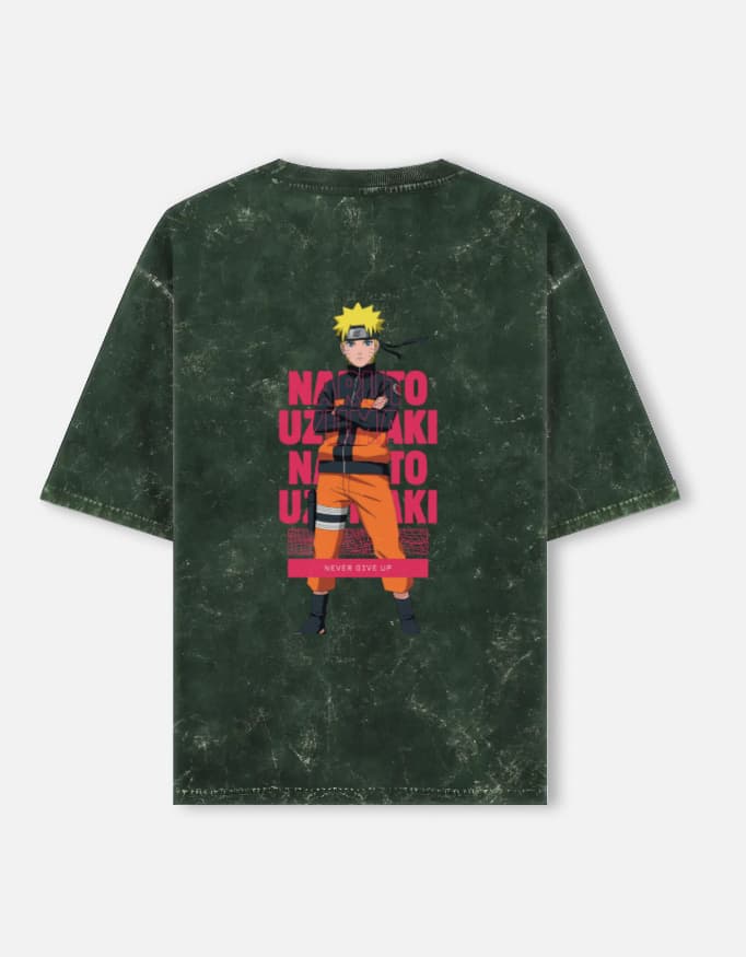 Acid Washed Oversized Tee Naruto Back Print