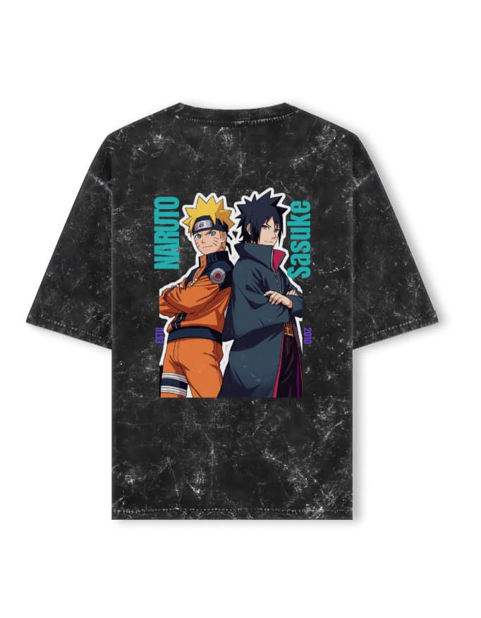 Acid Washed Oversized Tee Naruto Saske Back Print
